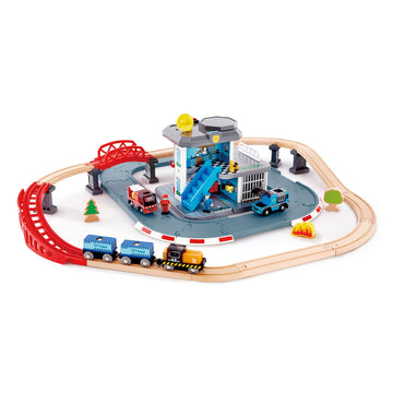 Hape Emergency Services Hq | 2-In-1 Police And Fire Station Complete Play Set With Vehicles And Action Figures Multicolor, L: 33.9, W: 9.1, H: 31.5 Inch