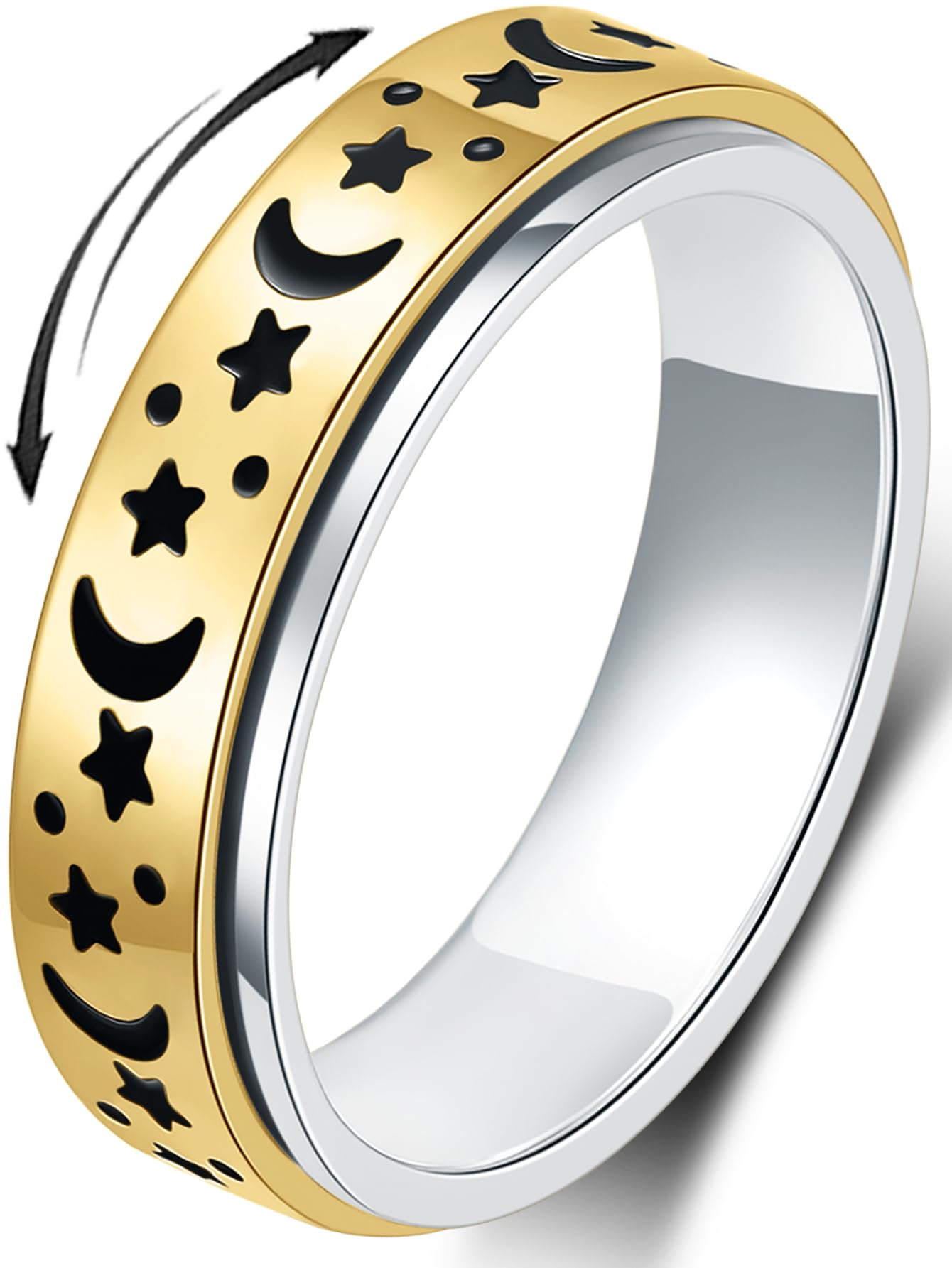 Mhwtty Anxiety Ring For Women Moon Star Fidget Ring Stainless Steel Spinner Rings Gift For Women Men Gold Size 10