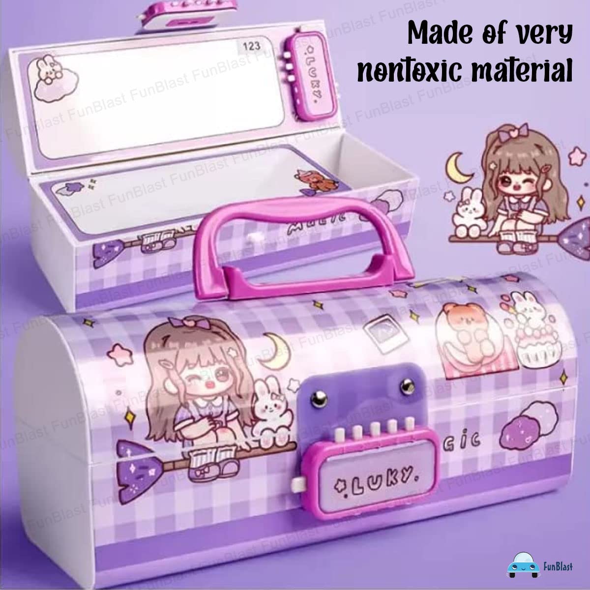 Funblast Kids Pen & Pencil Box Suitcase Style Password Lock Pencil Case, Multi-Layer Pencil Box Kids, Boys, Girls, Stationary Or