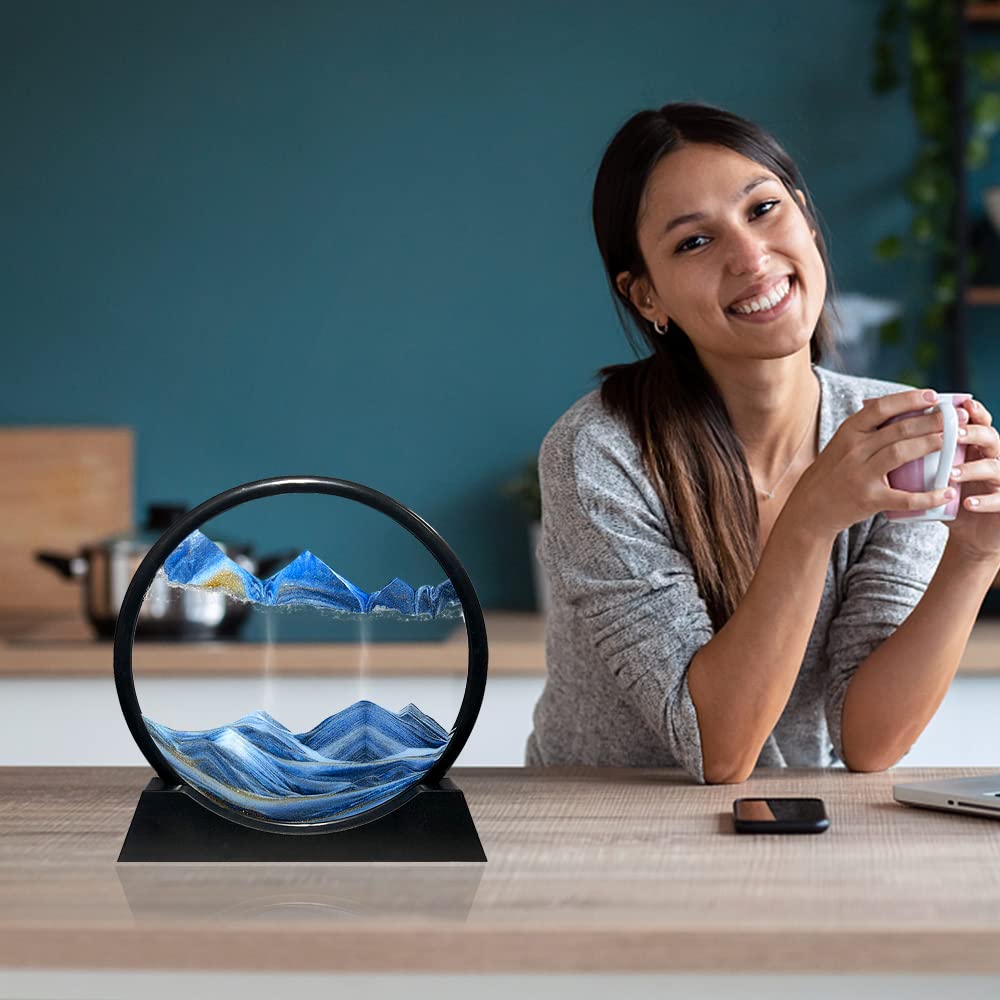Muyan 3D Deep Sea Sand Art Picture - Round Glass Sandscapes, 7 Inch, Blue, Model ISA01F-MY, Perfect for Adults & Kids