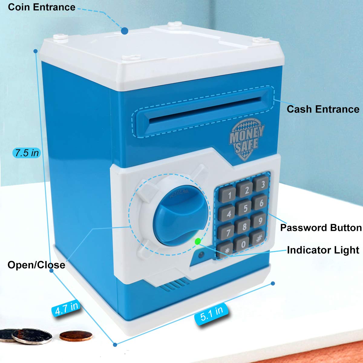 Yoego Kids Money Bank, Electronic Piggy Banks, Great Gift Toy For Kids Children, Auto Scroll Paper Money Saving Box Password Coi