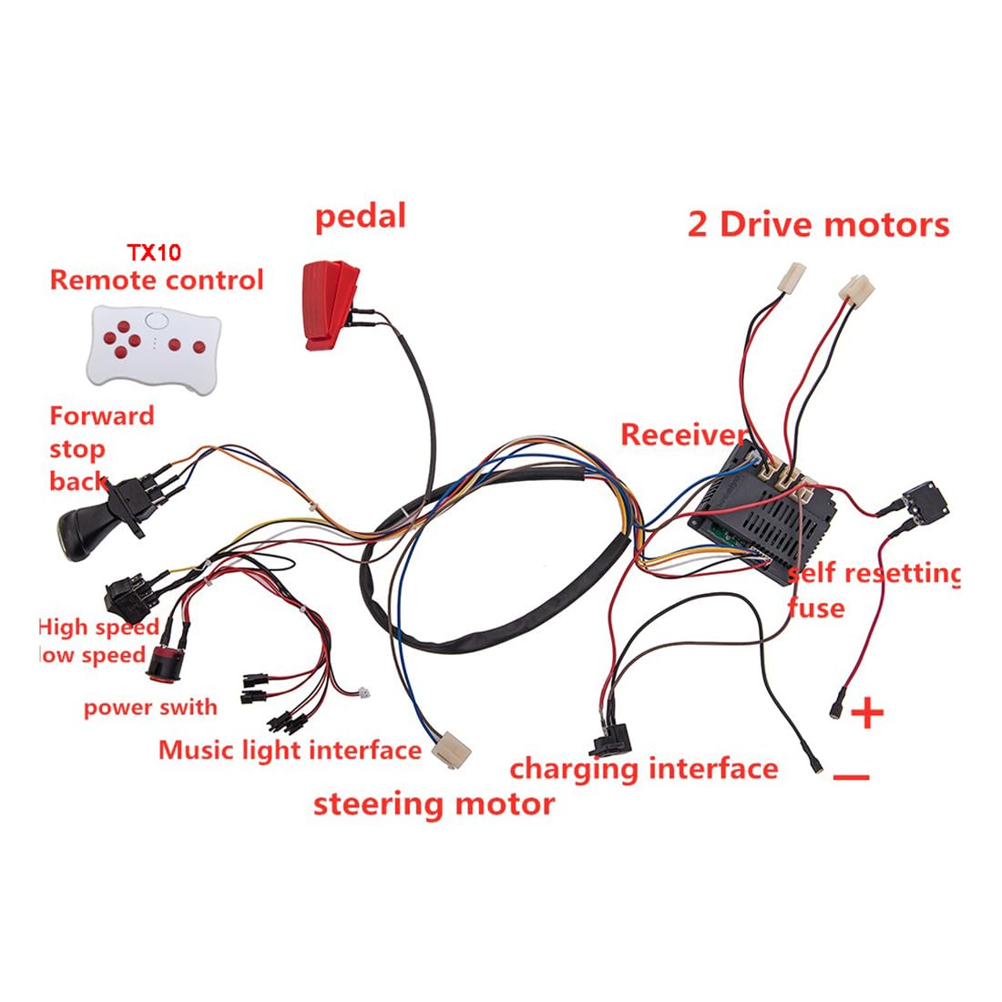 12 Volt Children Electric Car DIY Modified Wires and Switch Kit,with 2.4G Bluetooth Remote Control and Receiver,for Children Ele