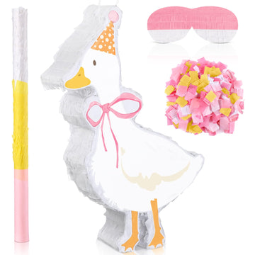 Glimin One Silly Goose Birthday Party Decor Piata with Stick, Blindfold and Confetti for Pink Silly Goose Theme Birthday Party B