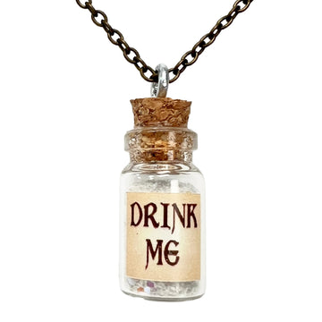 UMBRELLALABORATORY Alice in Wonderland Fairy Glow in The Dark Kawaii Necklace-Drink me handmade label sticker