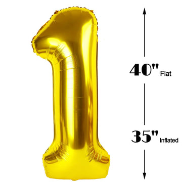 Gold Mylar Number 1 Balloon 40 Inch, Number 1 Birthday Balloon For Boy Girl, Gold Foil One Balloon For 1St 10 11 12 16 18 Birthd