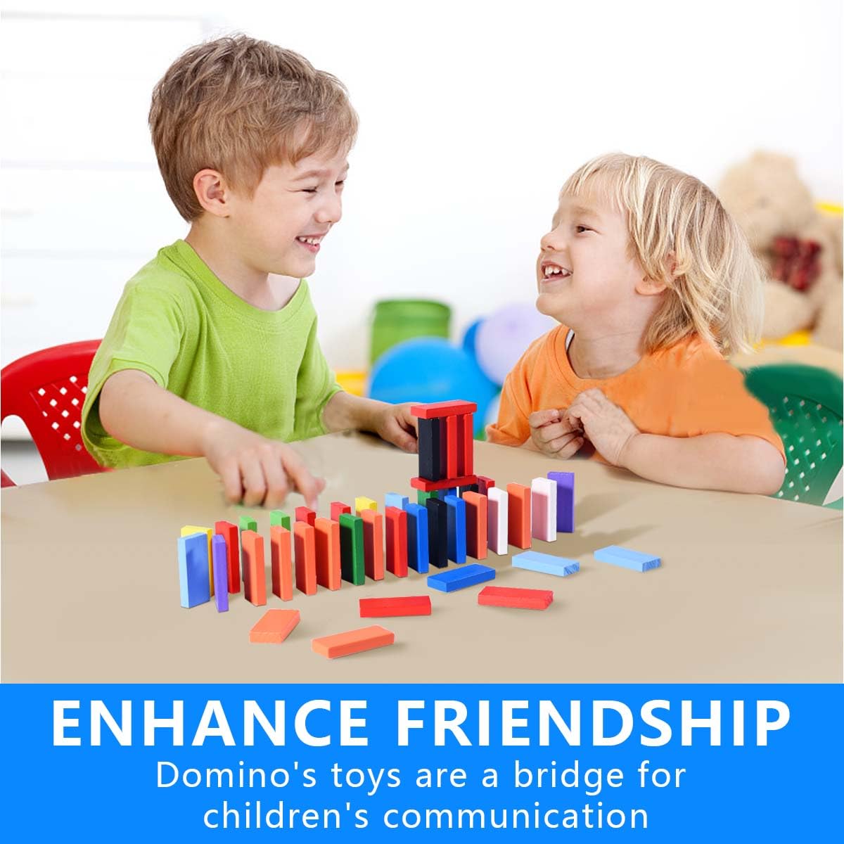 OBTANIM 600 Pcs Colorful Wooden Domino Blocks Set - Educational Stacking Games for Kids, Multicolor