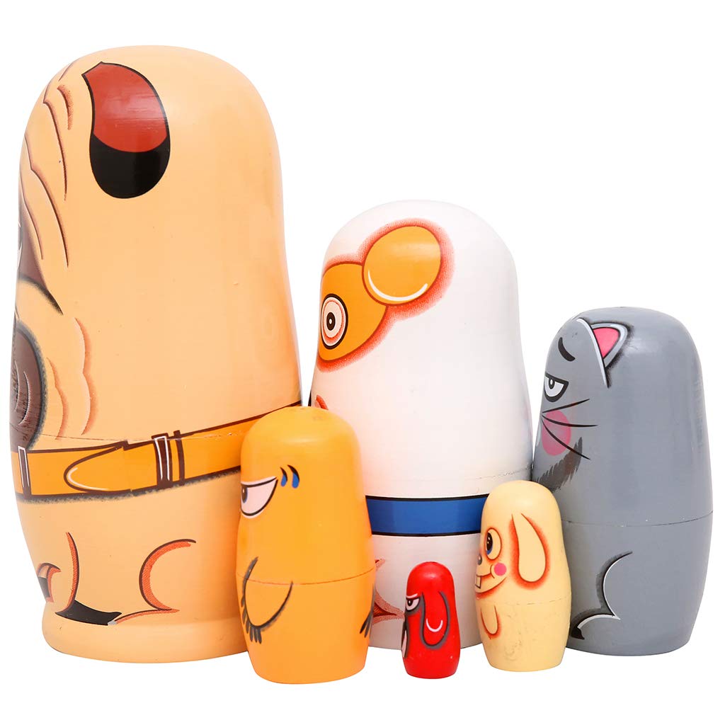 Moonmo 6Pcs Handmade Wooden Russian Nesting Dolls Russian Nesting Dolls Cute Dogs Matryoshka Dolls.
