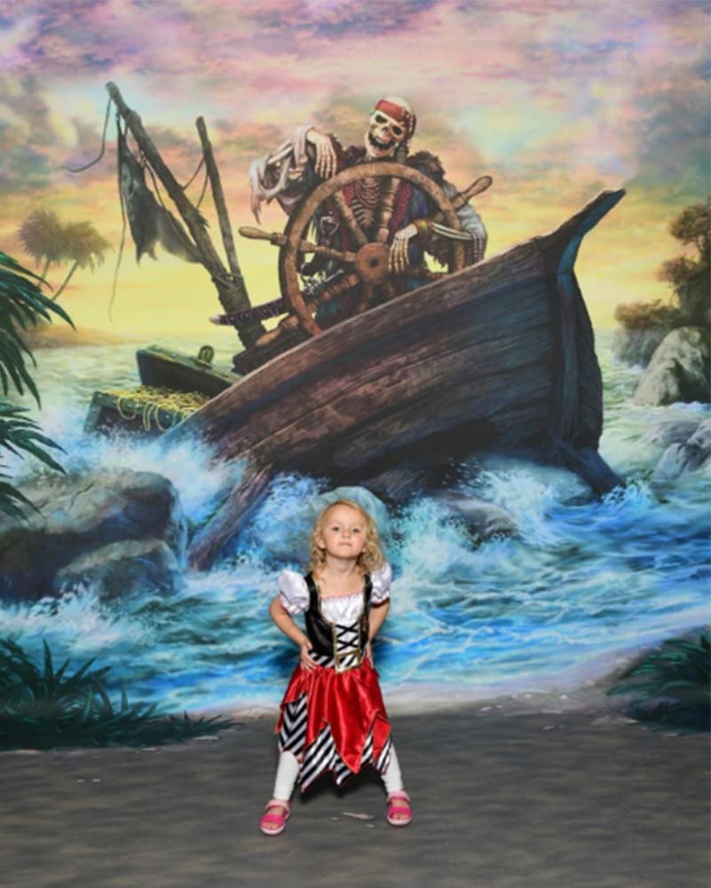 Rabtero Girls Pirate Costume, Halloween Dress Up Pirate Cosplay Costume Toddler Girls, Luxury Pirate Princess Dress With Accessories For Girls 7-8 Years