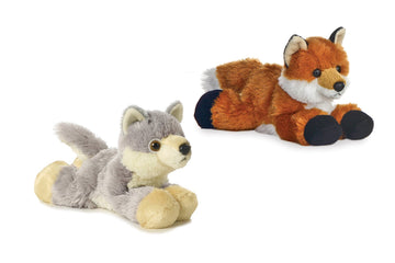 Aurora Bundle Of 2 8'' Floppy Beanbag Stuffed Wild Animals - Foxxie The Fox & Woolsey The Wolf
