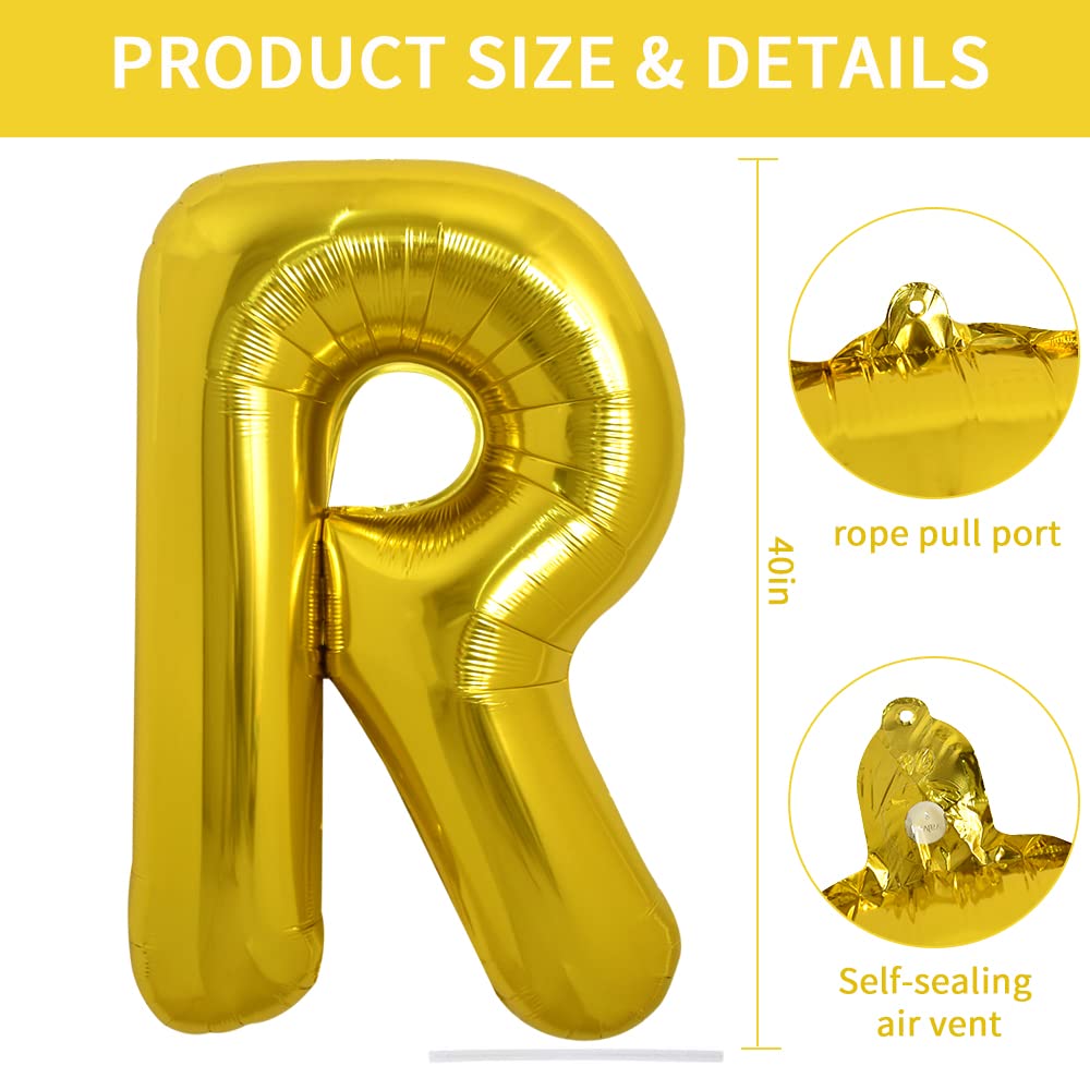 Toniful 40 Inch Large Gold Letter R Balloons Helium Balloons,Foil Mylar Big Balloons For Birthday Party Anniversary Supplies Dec