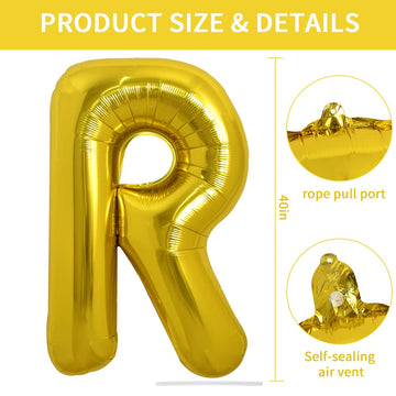 Toniful 40 Inch Large Gold Letter R Balloons Helium Balloons,Foil Mylar Big Balloons For Birthday Party Anniversary Supplies Dec