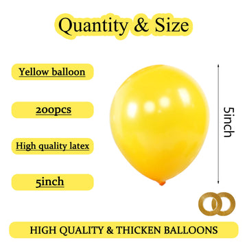 Kawkalsh 200Pcs 5 Inch Yellow Balloons, Small Mini Latex Balloons For Party Birthday Baby Shower Anniversary Festival Arch Garla
