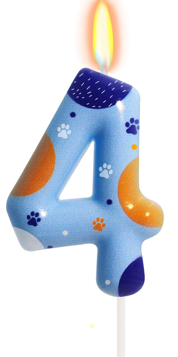 ElekFX Blue Dog Paw Birthday Candles, Number 4 Paw Print Birthday Party Supplies, 2.76 inch Paw Cake Topper Decorations, Birthda