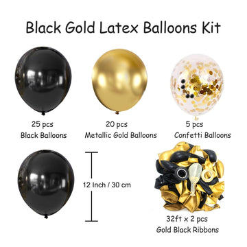 Black And Metallic Gold Balloons, 50Pcs Black Gold Balloons Party Decorations 12 Inch Black Gold Confetti Balloons Party Balloon
