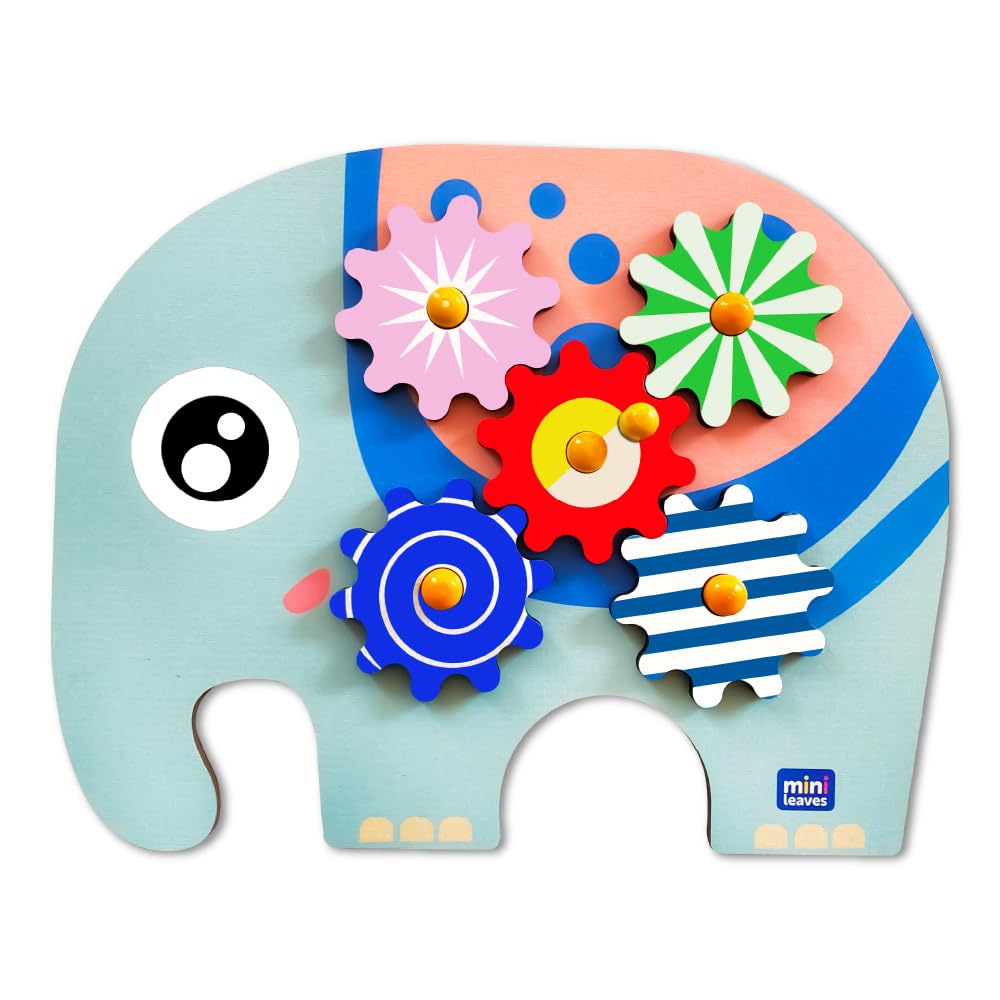 Mini Leaves Gear Toys Elephant Wooden With 5 Interchangeable Gears For Fine Motor Skill Motion Educational Wooden Learning Toys,