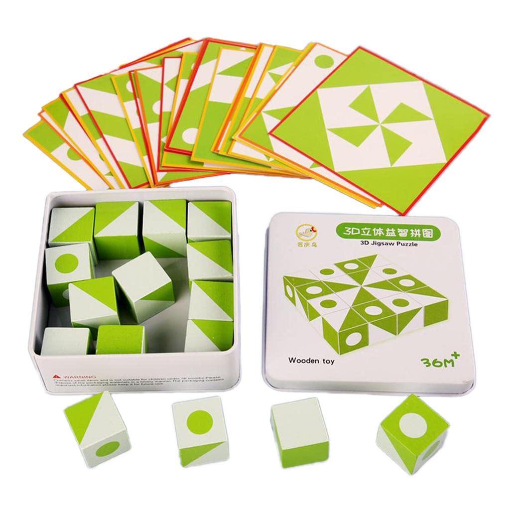 VISTORA Fun Wooden 3D Montessori Geometry Puzzles Pattern Blocks Set for Kids 3