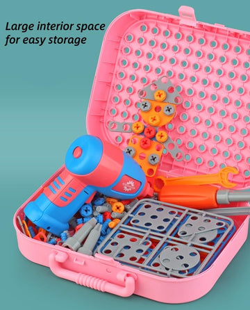 Magic Montessori Toolbox with Electric Drill, Screwdiver,Creativity and Design Mosaics Drill Set for Kids,Toddlers Boys Girls Ag