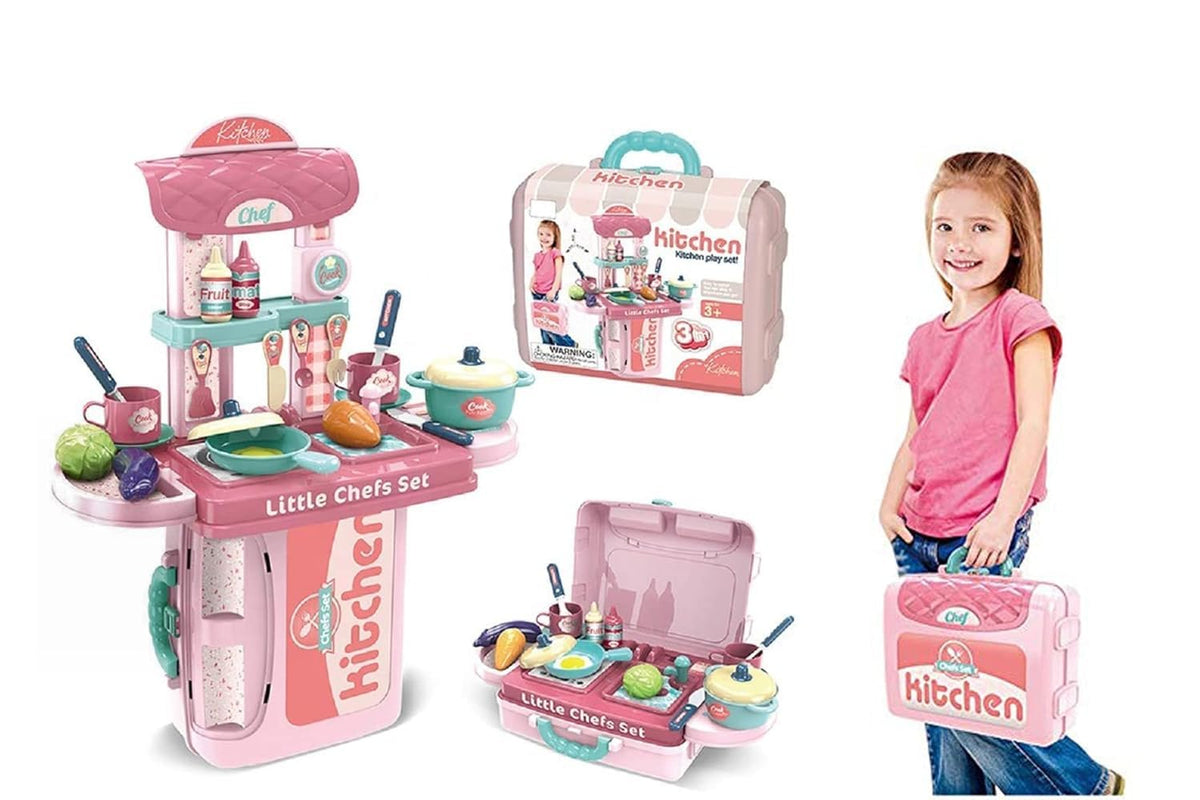 DR Group Kitchen Cooking Pretend Play Set Suitcase Toy, Gift for Boys Girls 38 Years Old Kids Great Gift