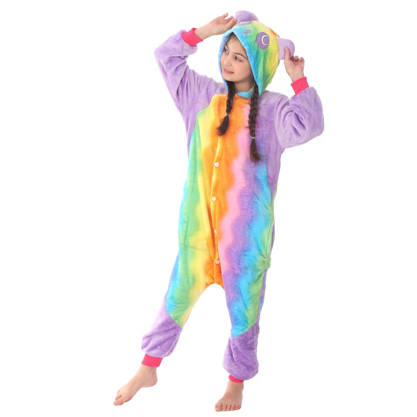 Woyasim Unisex Flannel Costume Onesie Kids Halloween Easter Animal Cosplay For Girls Boys One Piece Pulple Panda L