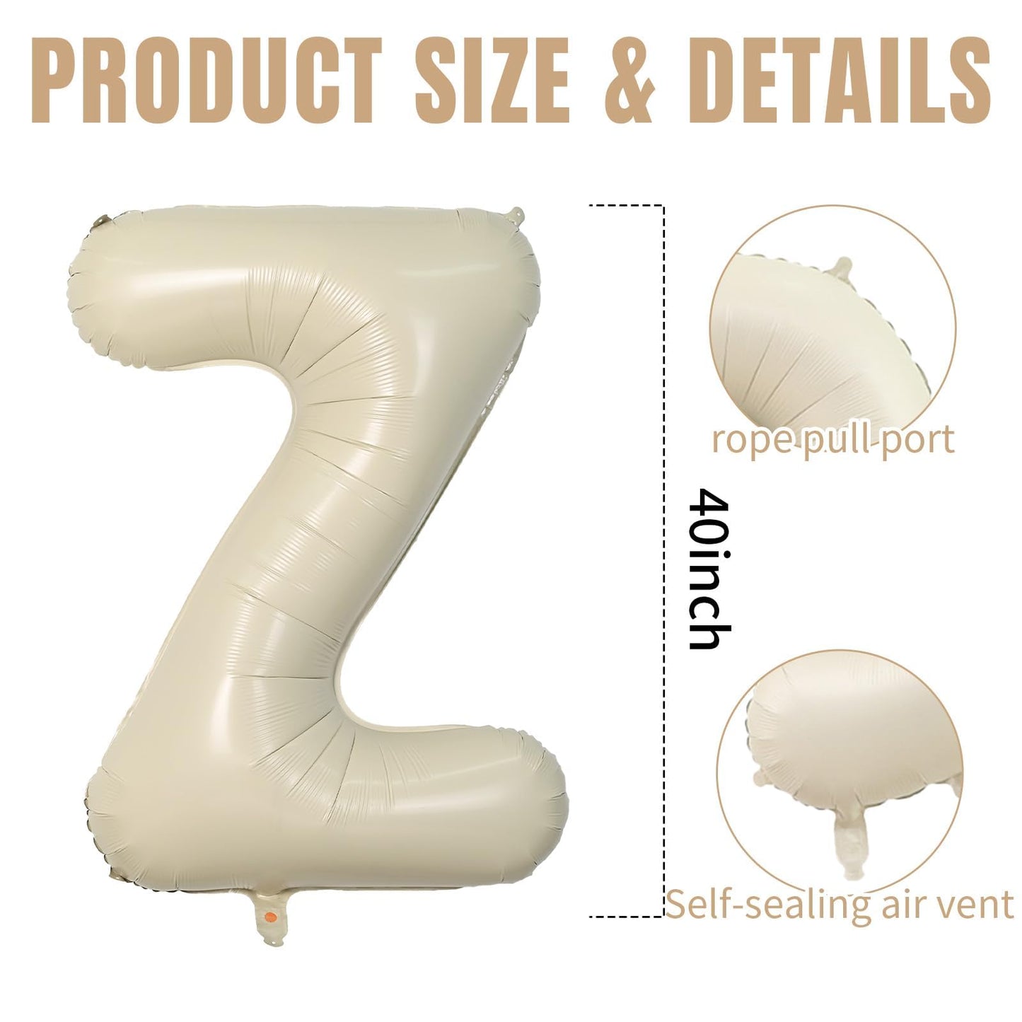 40 Inch Cream Letter Balloons, Large Z Letter Balloons Foil Helium Balloons, Mylar Big Single Alphabet Z Balloons, Cream Balloon