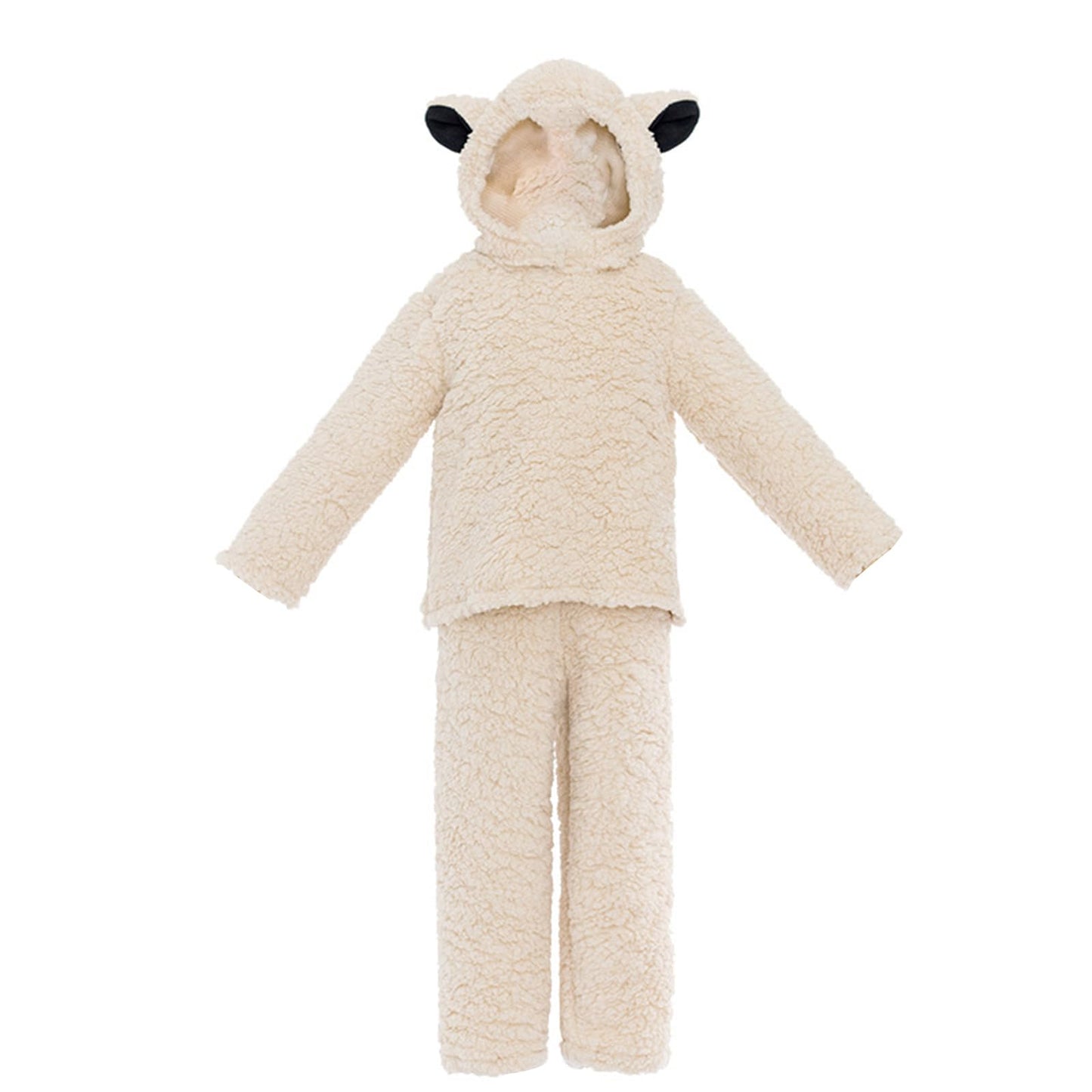 Feibel Kids Sheep Costume Fuzzy Little Lamb Halloween Christmas Outfit Long Sleeve Top + Pants + Hat + Gloves + Socks (Beige, L)