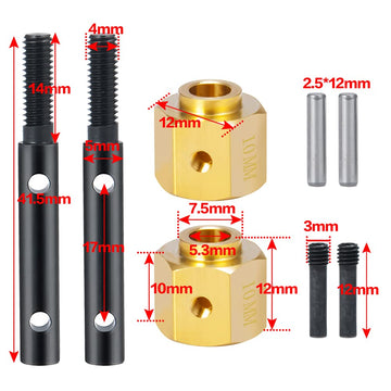 RCLIONS Brass Extended Wheel Hubs Hex +10mm with Steel Stub Axle for Axial SCX10-III AXI03007 AXI03027 AXI03006B Gladiator Bronc