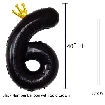 Gifloon Black Number 6 Balloon With Crown, Large Number Balloons 40 Inch, 6Th Birthday Party Decorations Supplies 6 Year Old Bir
