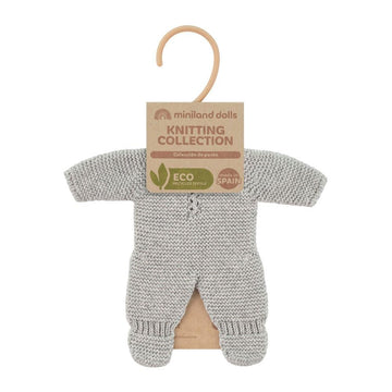 Miniland Clothes For Dolls 8 1/4'' Knitted Pajama Gray Color - Eco, Made In Spain, Quality, Role Play, Educational