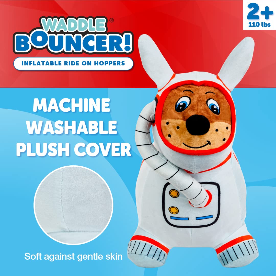 WADDLE Bouncy Hopper Plush Space Dog - Inflatable Hopping Toy for Toddlers & Kids, Indoor/Outdoor Use, Pump Included, Ages 2+