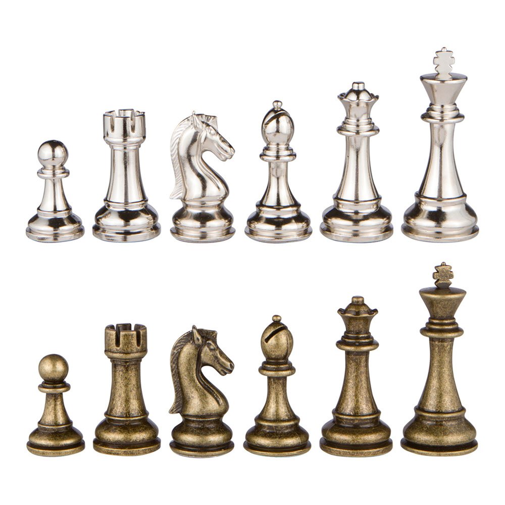Best Chess Set Neptune Metal Chess Pieces - 3.5" King, Silver & Bronze, Extra Queens, Pieces Only