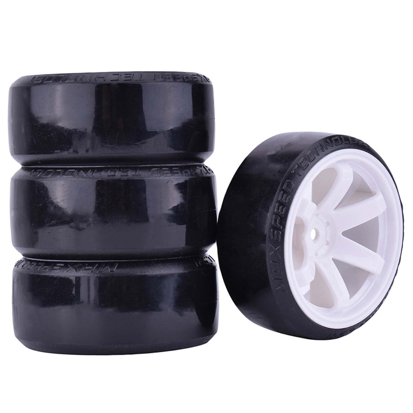 LAFEINA RC Plastic Wheel and Tire Set, 63mm Hard Tyres for 1/10 Drift Car HSP Tamiya HPI Kyosho On-Road Drifting Car (White)