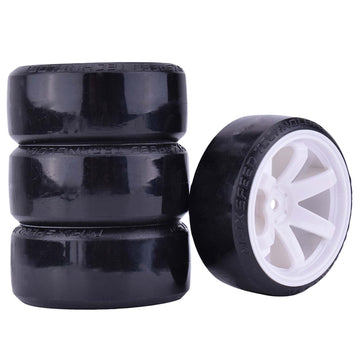 LAFEINA RC Plastic Wheel and Tire Set, 63mm Hard Tyres for 1/10 Drift Car HSP Tamiya HPI Kyosho On-Road Drifting Car (White)