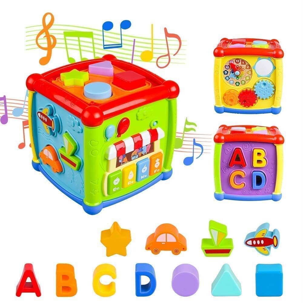 Wiggly Toys Plastic Baby & Toddler 6 In 1 Activity Cube Musical Early Learning & Educational Toys For 1 Year Old Girl (Fancy Cub