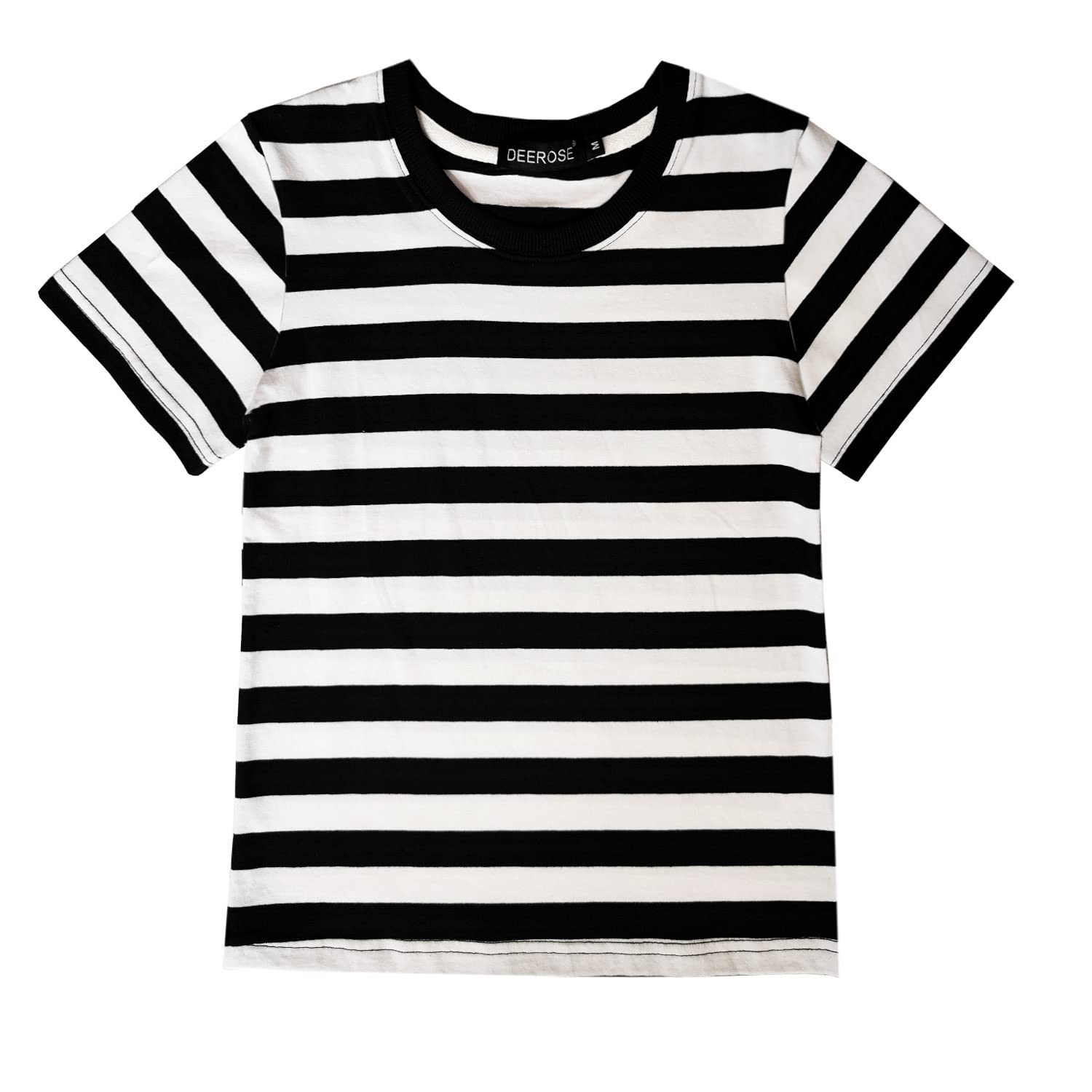 Deerose Boys Halloween Prisoner Costume Black White Striped Shirt Girl Short Sleeve Summer Round Neck Tee 5-6 Years