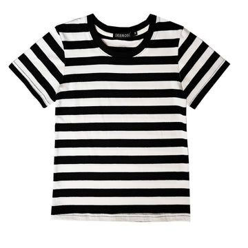 Deerose Black White Striped Shirt Unisex Kids Halloween Prisoner Costume Short Sleeve Summer Basic Top 11-12 Years