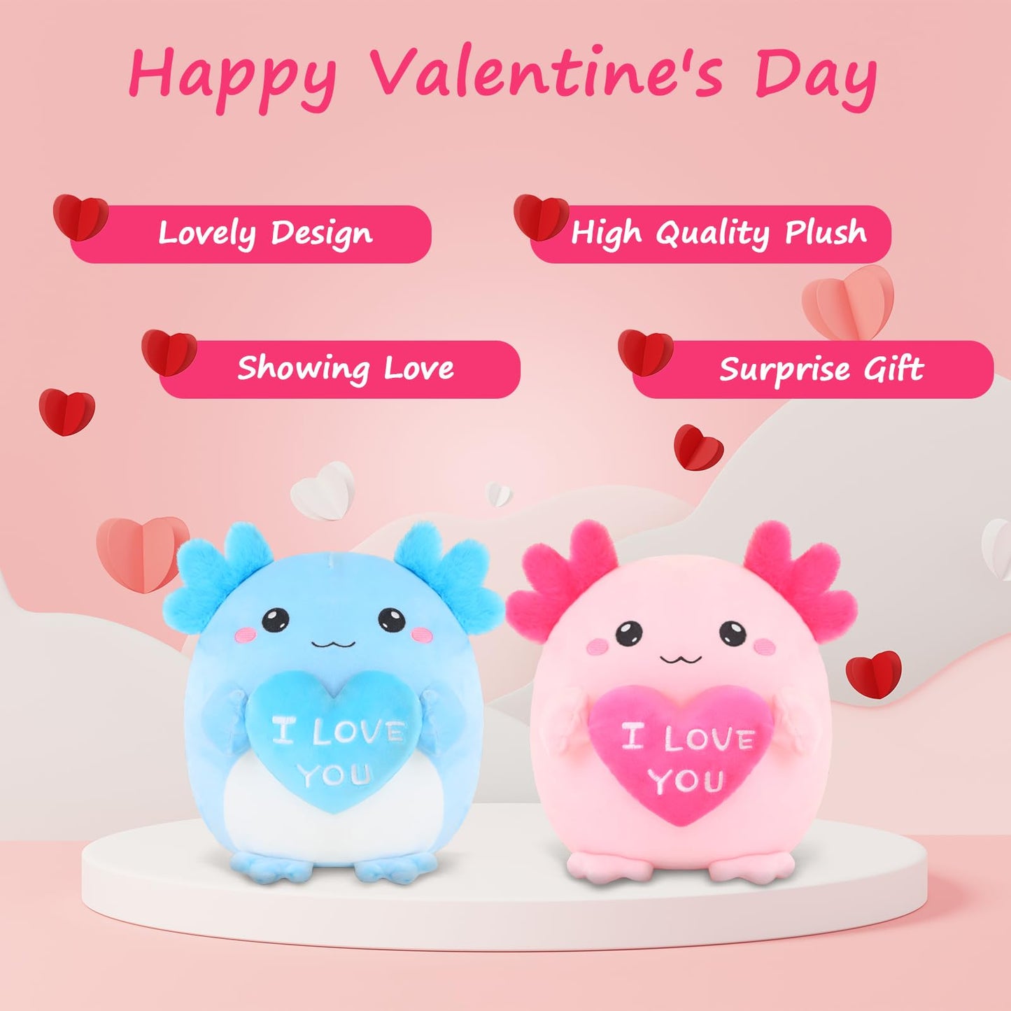 Finebee Axolotl Stuffed Animal, Loving Axolotl Plush Toys With Holding Heart I Love You For Valentine'S Day, Sweet Romantic Anni