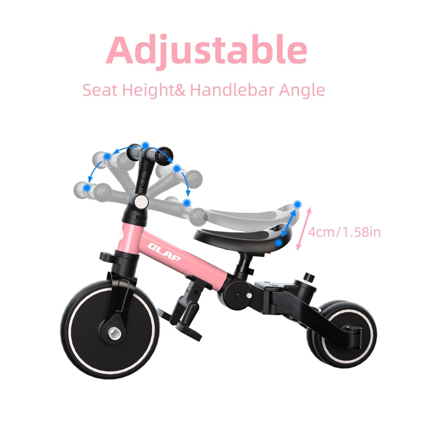 Glaf Toddler Bike, Folding Toddler Tricycle For 1-4 Year Old With Push Handle, Balance Bike, 6 In 1 Trike With Removable Pedals