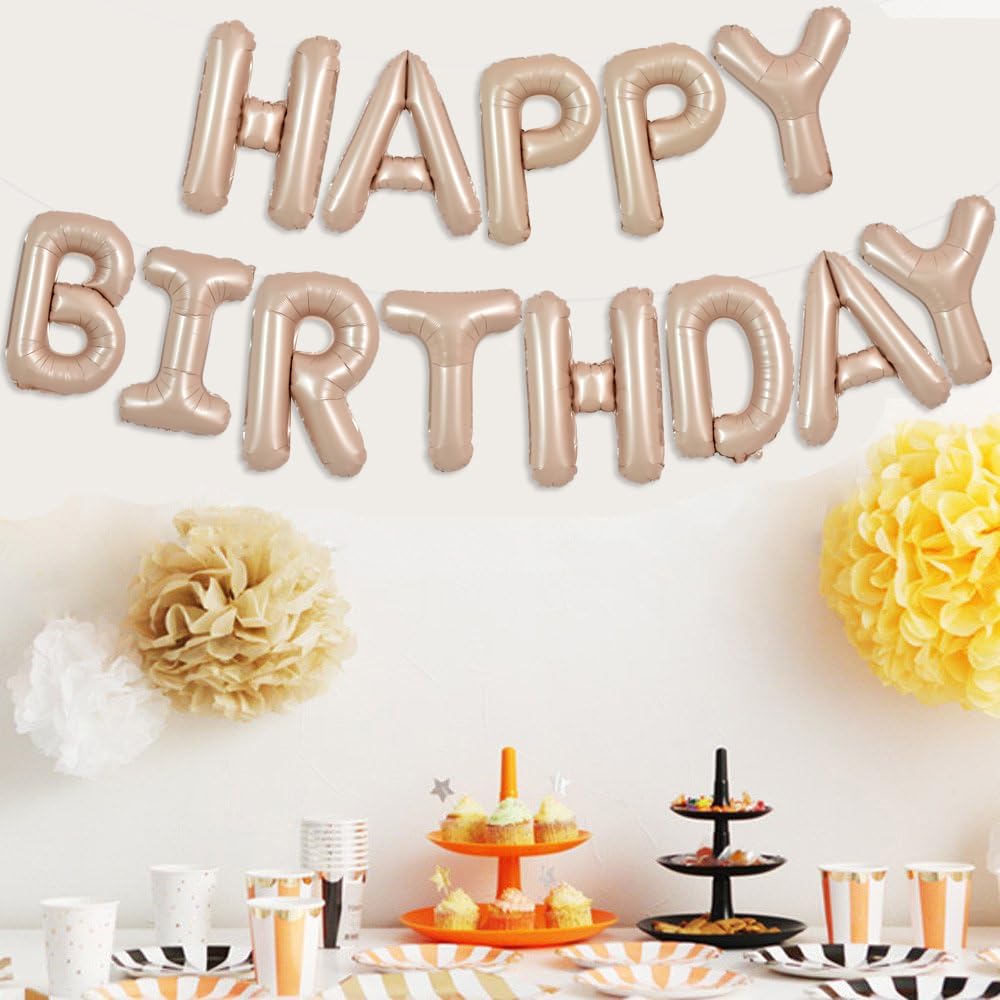 Toniful Light Brown Happy Birthday Balloons Banner, 16 Inch Light Brown Mylar Foil Letters Birthday Sign For Girls Boys Kids & A