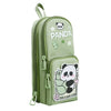 Arsenio 3 Compartment Panda Pouch Green Three Layer Canvas Cute Aesthetic Pencil Case Large Capacity Pen Pencil Pouch For School