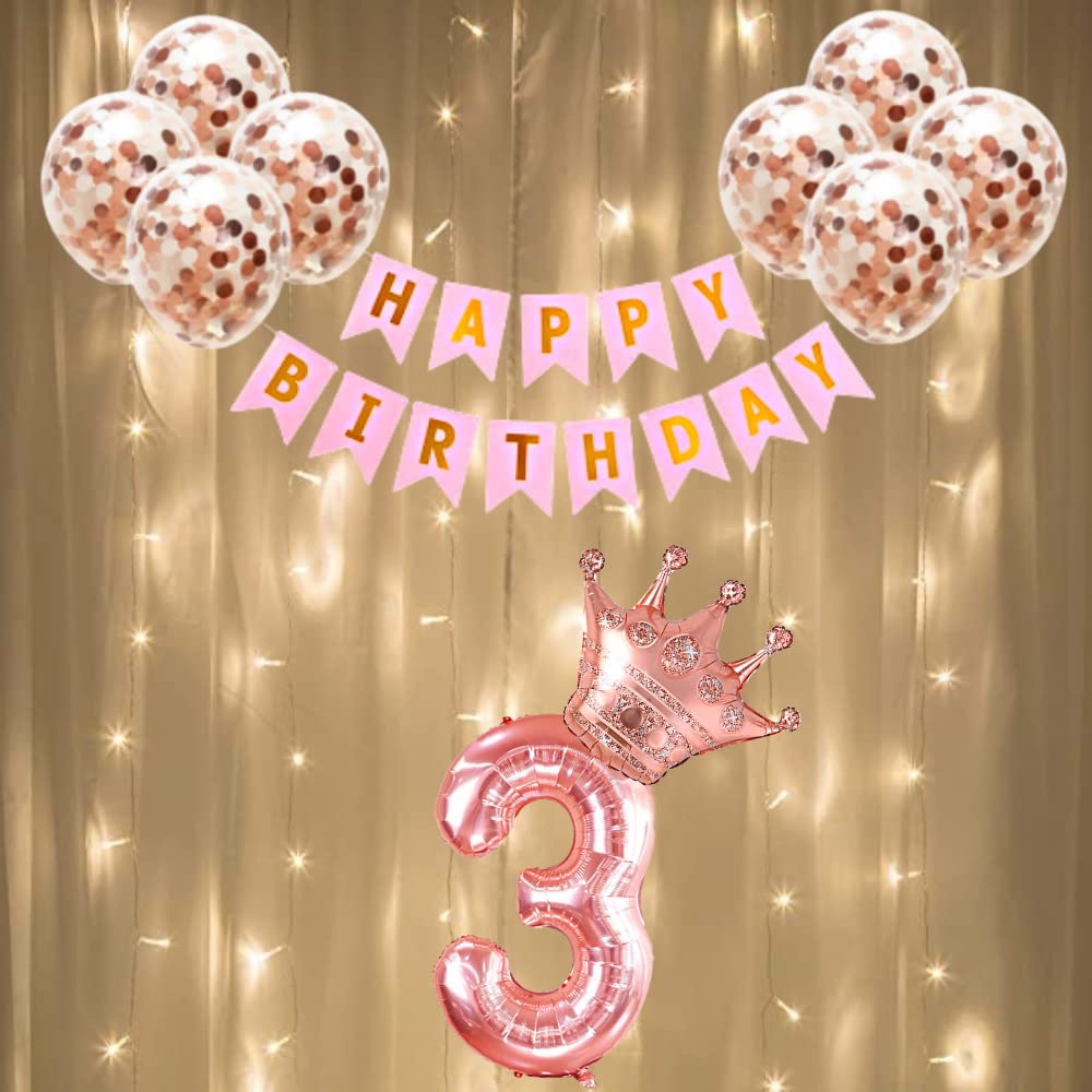 Fi  Flick In 25 Pcs 3Rd Birthday Decoration Girls First Birthday Decorations Girls Third Bday Party 3Rd Year Birth Day Decorati