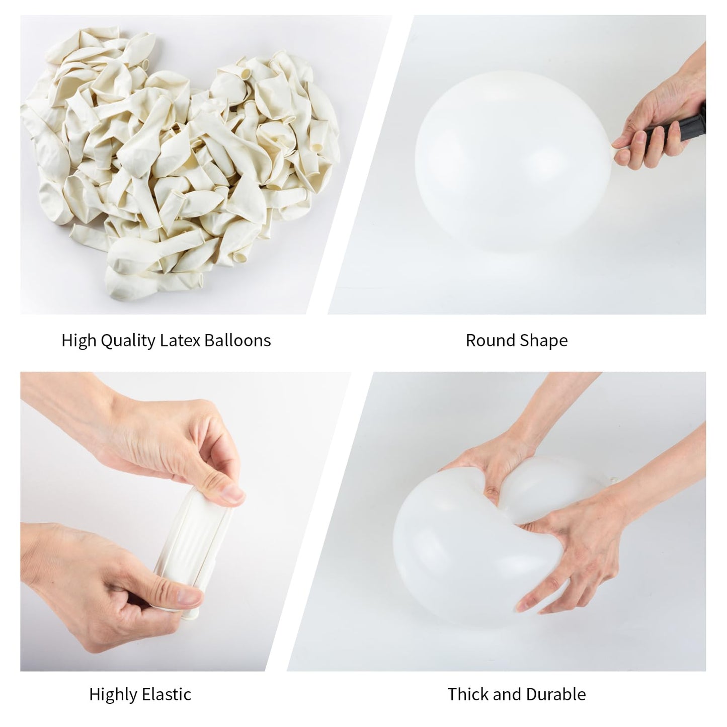130Pcs White Balloons Garlands Kit, 18'' 12'' 10'' 5'' Different Sizes Pack White Latex Balloon Arch For Birthday Graduation Wed