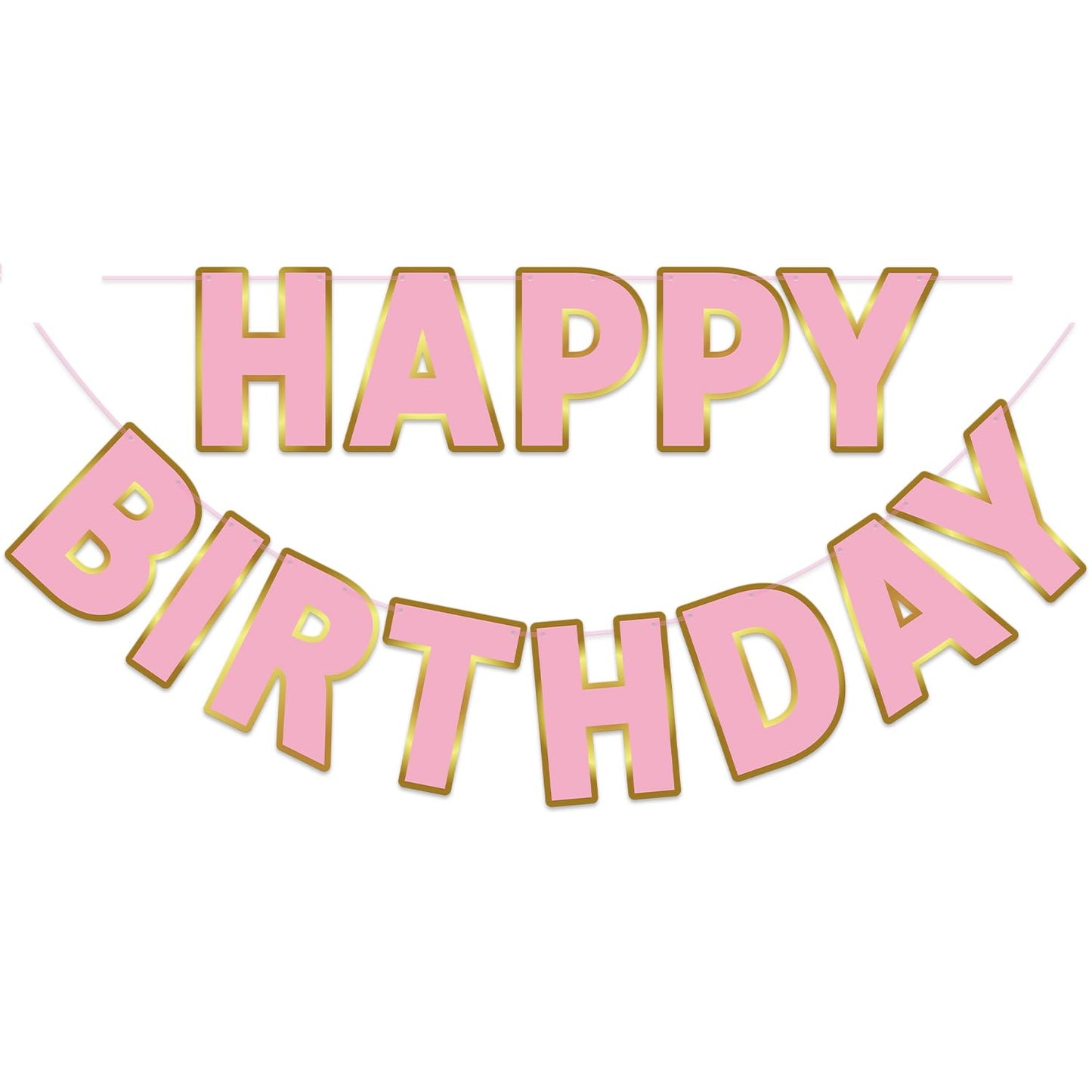 Litaus, Pink Gold Happy Birthday Banner - Pre-Strung, 9 Ft, No Diy | Birthday Decorations | Happy Birthday Sign For Birthday Dec