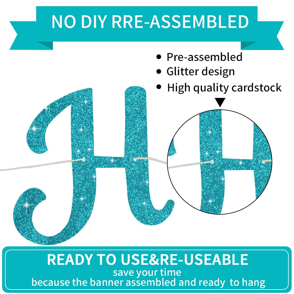 Beishida Light Blue Happy Birthday Banner - No Diy,10Feet,Pre-Strung-Glitter Happy Birthday Sign, Happy Birthday Garland,Happy B
