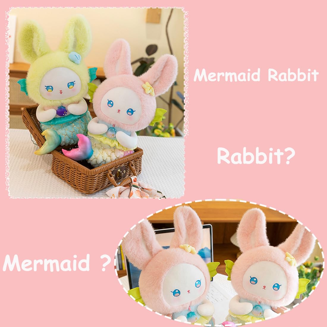 Elainren Cute Mermaid Shape Bunny Plush Toy Cuddle Blue Mermaid Fish Stuffed Marine Doll Gifts/14 ' '