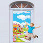 DOTOOMA 35.4 x 72.8 Inches Candyland Sweet Cartoon Rainbow Doughnut Color Flag Balloon Biscuit House Ice Cream Theme Yard Door B