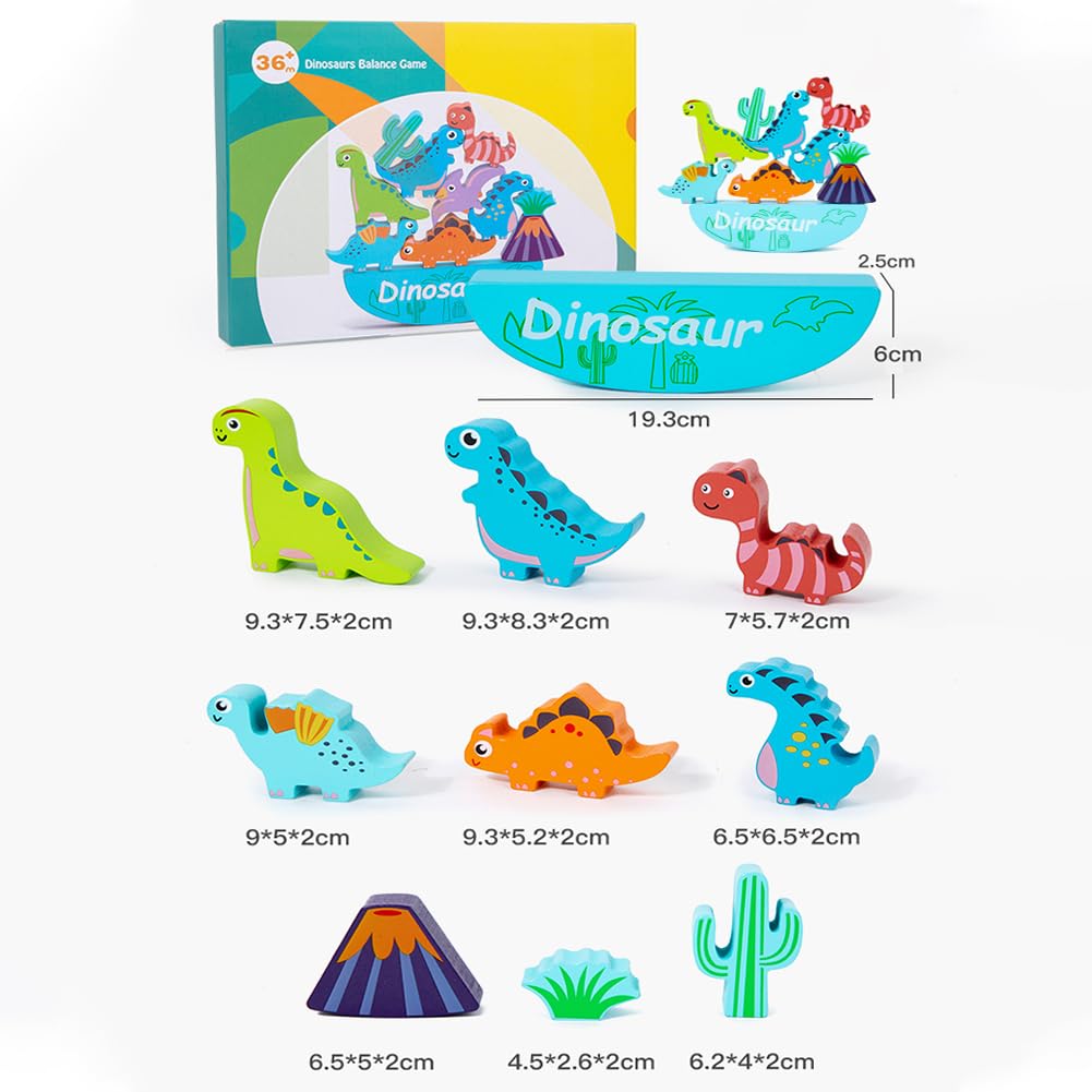 Licraft Dinosaur Wooden Stacking Toys For 3 4 5 6 7 8 Year Old Boys Girls Balance Competition Game For Family Birthday Dinosaur