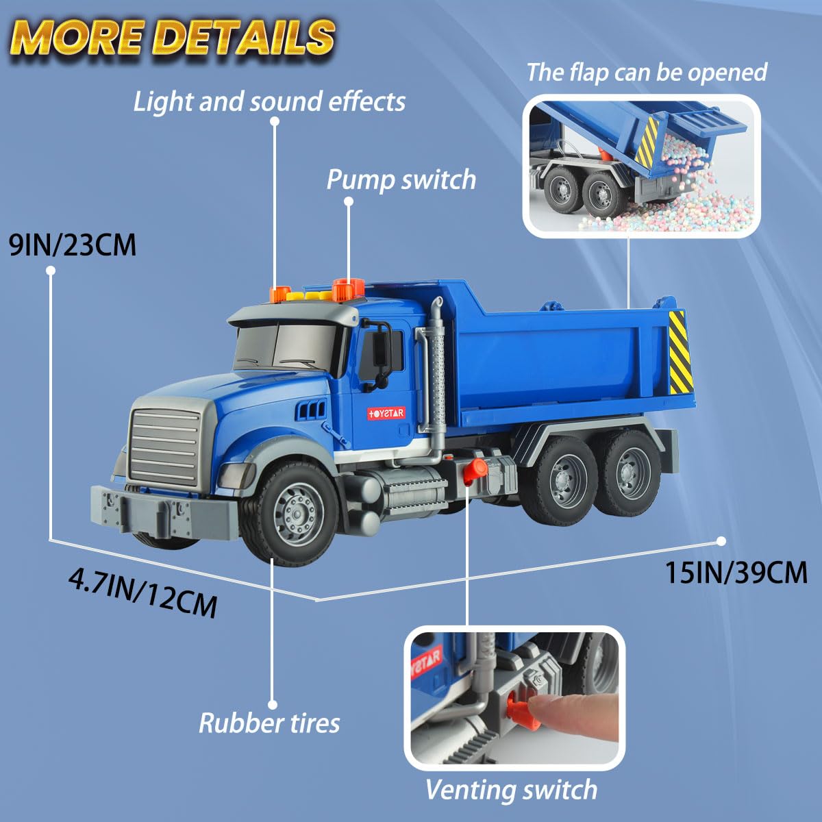 Wenbeier Dump Truck Toy For Kids 15'' Large Toddler Trucks Toys Big Heavy Trucks With Lights And Sounds Kids Car Toys For Boys A