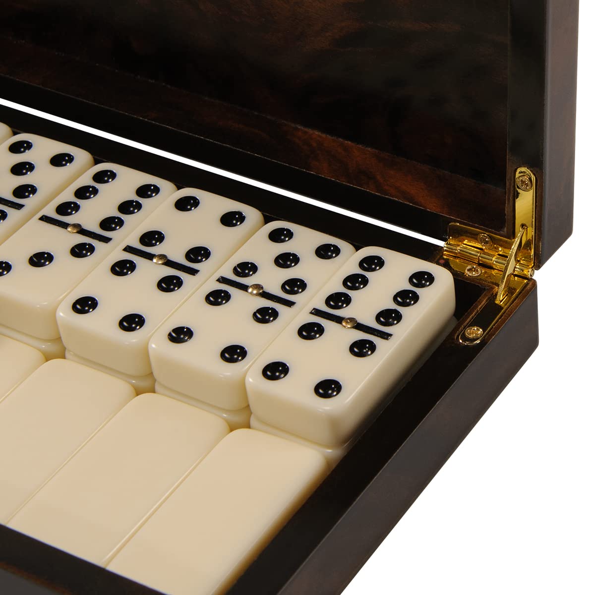 ZOOCEN Dominos Set -Heavy Weighted Black Dot Classic Dominoes Set -28 Tiles Pack in Wooden Case