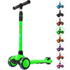 Allek Kick Scooter B03, Lean 'N Glide 3-Wheeled Push Scooter With Extra Wide Pu Light-Up Wheels, Any Height Adjustable Handlebar And Strong Thick Deck For Children From 3-12Yrs (Lime Green)