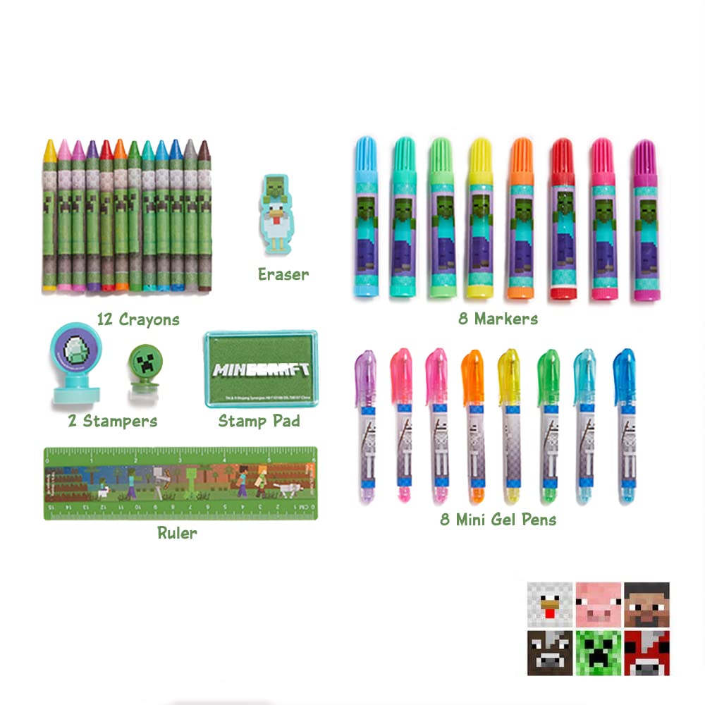 Minecraft Kids Deluxe Activity Set With Carrying Tin, Coloring Sheets, Tattoos, Stickers, & Art Supplies